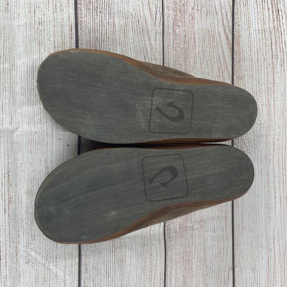 OluKai Moloā Mens Sz 8 Slippers Dark Wood Brown Leather Nubuck Shearling Lining main image 7